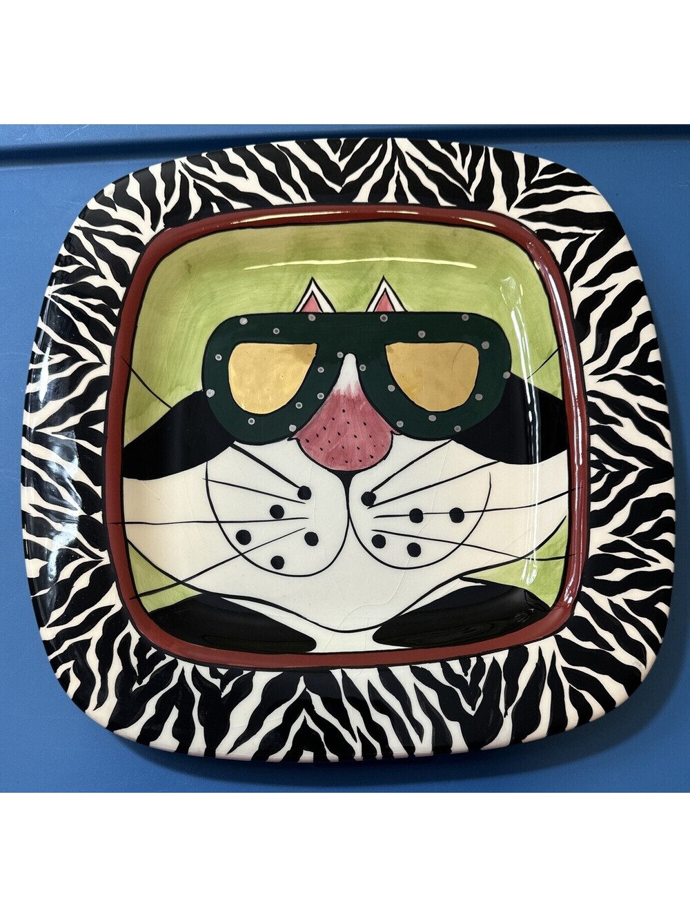 SWAK Linda Corneille 2001 Character Collectibles Square Plate Cat w/ Sunglasses